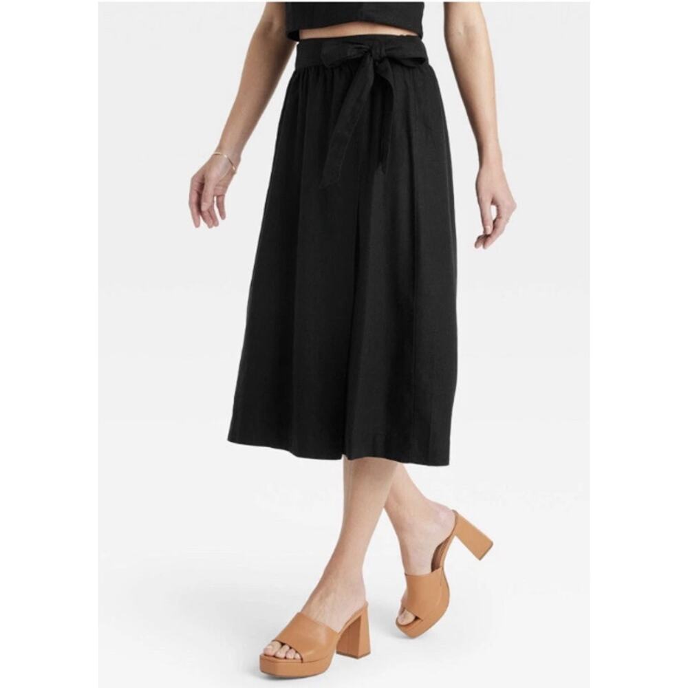 A New Day Skirt Wrap Midi WMNS 2XL Black A-Line Adjustable Waist Tie Linen Blend